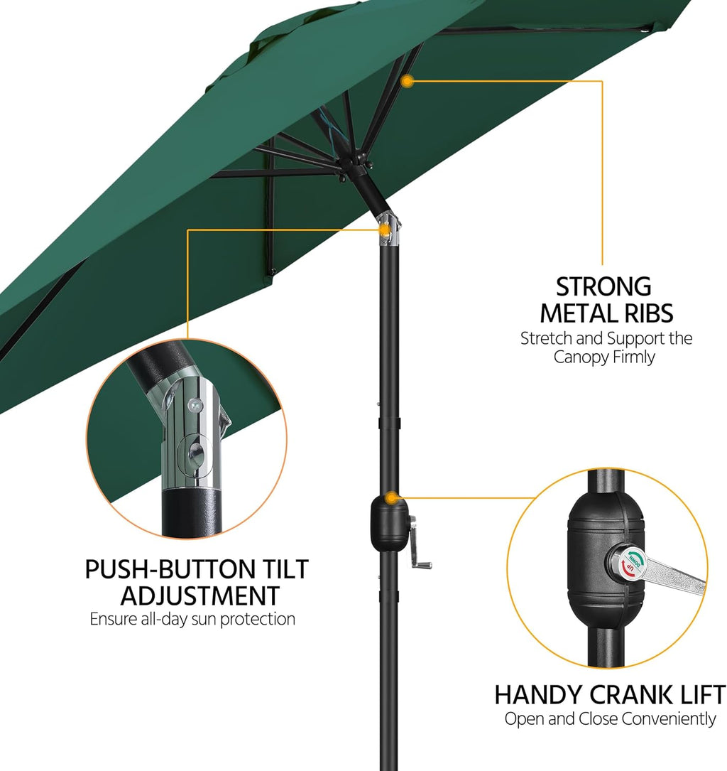 10FT Patio Umbrella with 80lb Umbrella Base Stand-Round Water & Sand Filled, Market Umbrella w/Push Button Tilt