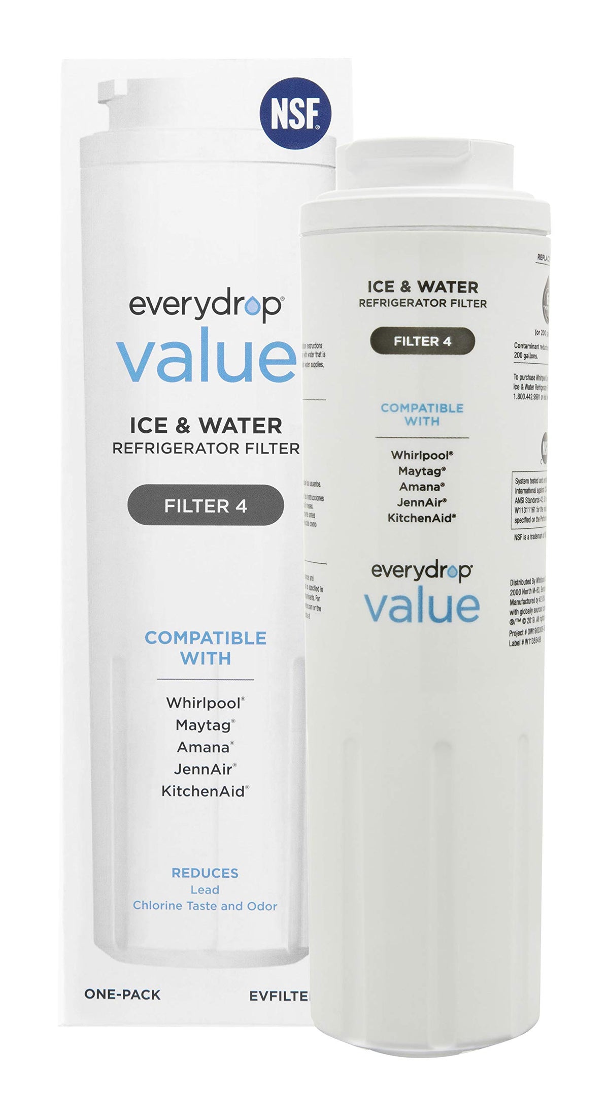 everydrop Value by Whirlpool Ice and Water Refrigerator Filter 4, EVFILTER4, Single-Pack