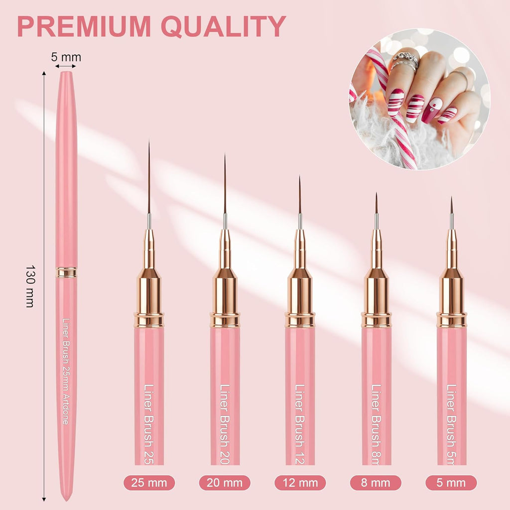 Metallic Nail Art Pens, Liner Brushes Set, 5PCS Pink Nail Tools
