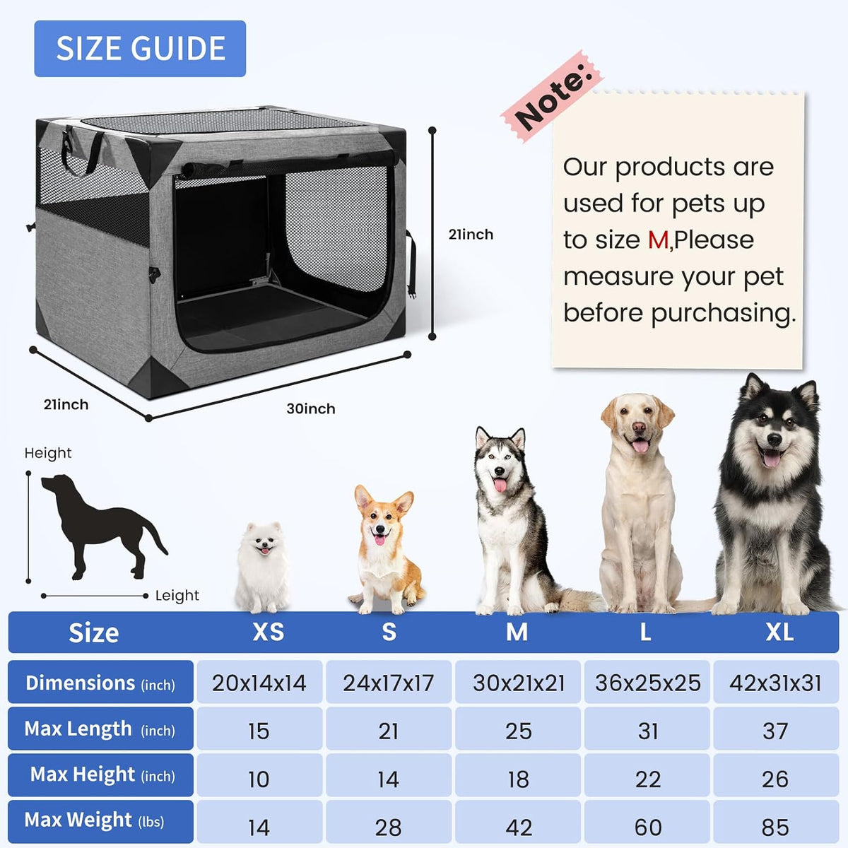 Dog Crate,30x21x21 Inch Large Dog Crate for Large or Medium Dogs, Portable and Foldable Design of Dog Cage, Perfect
