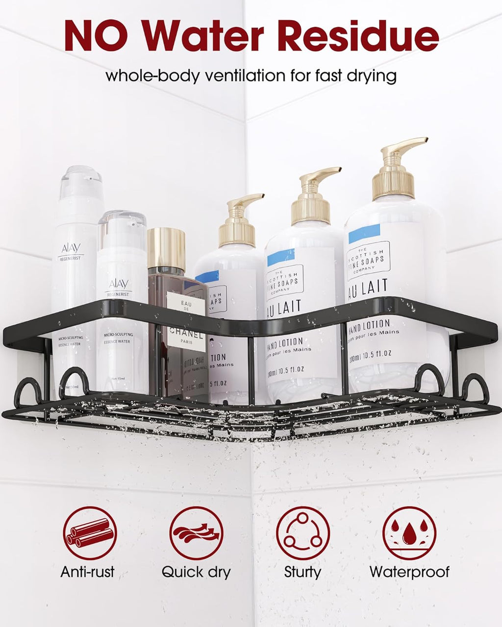 Corner Shower Caddy - 2 Pack, Adhesive Shower Organizers, Rustproof Stainless Steel Shower Shelves with 8 Hooks, No