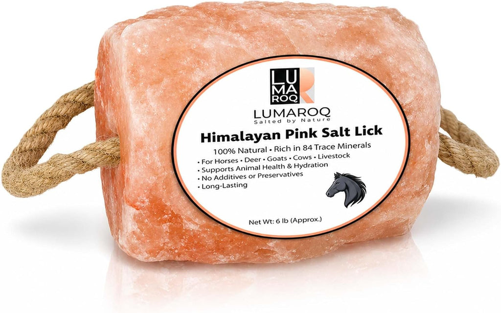 Himalayan Pink Salt Lick On Rope 6lbs for Horses, Deer, Goats & Livestock, Natural Mineral Salt Block with 84 Trace