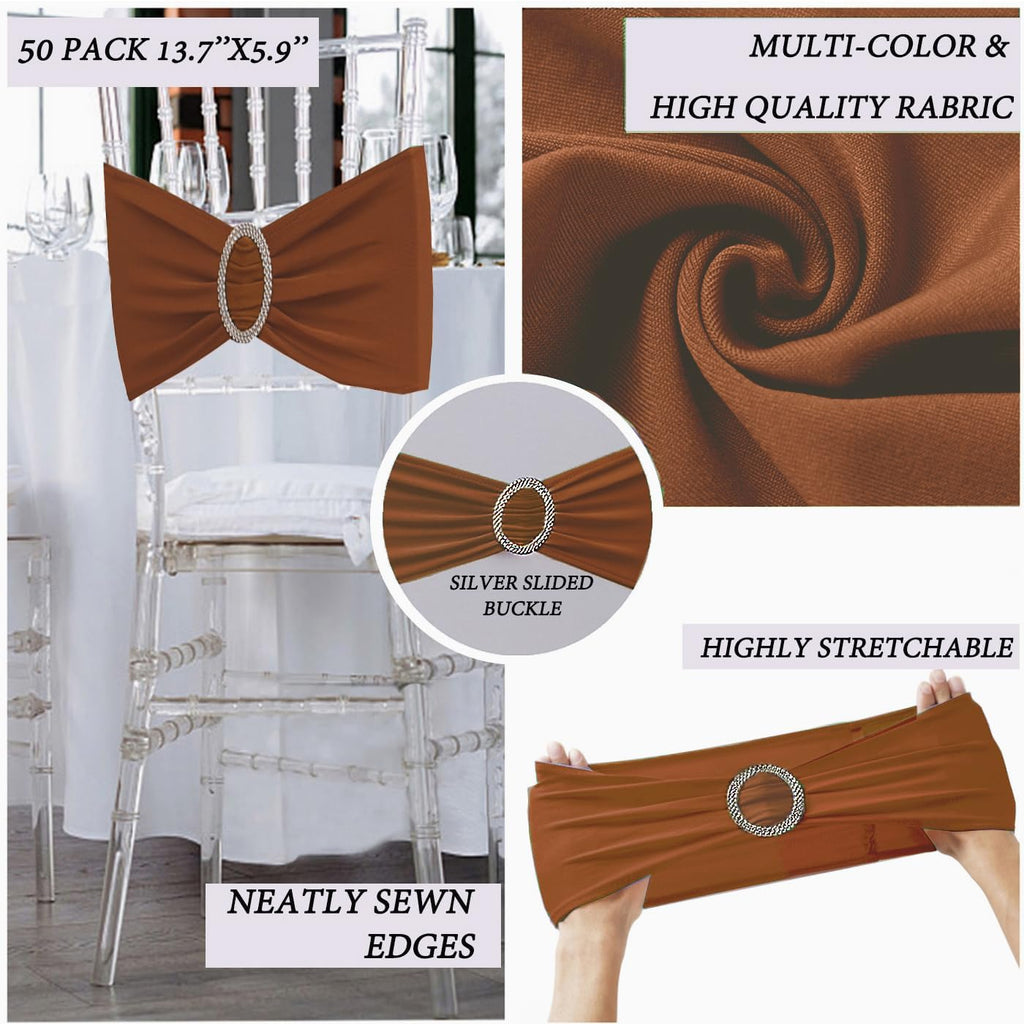 Terracotta Chair Sashes 50 Pack, Spandex Burnt Orange Chair Bands for Halloween Party Wedding Folding Chairs Decor