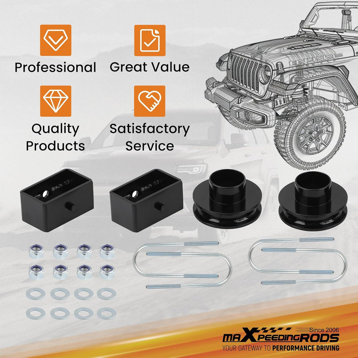maXpeedingrods 3" Lift Kit for Dodge Ram 1500 2500 3500 2WD 1994-2013, Front and Rear Leveling Lift Kit