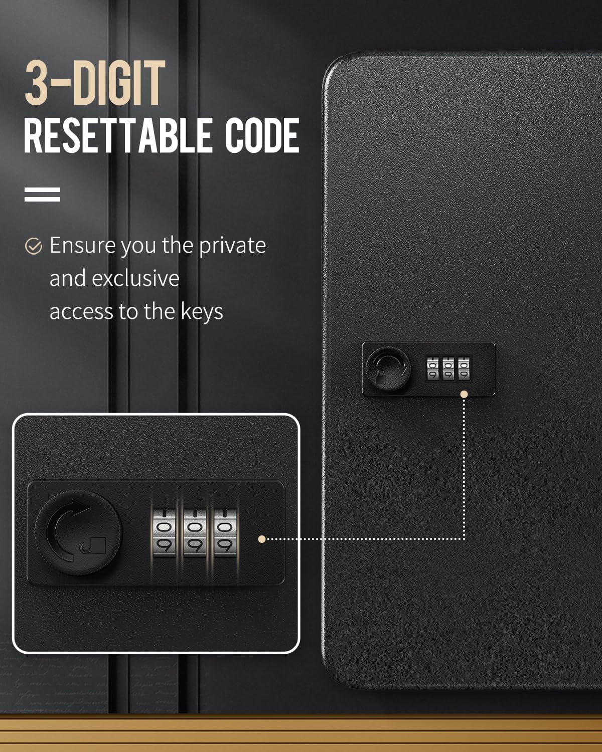 60 Position Key Cabinet with Combination Lock Resettable Black Digital Security Storage Box Steel Key Organizer with