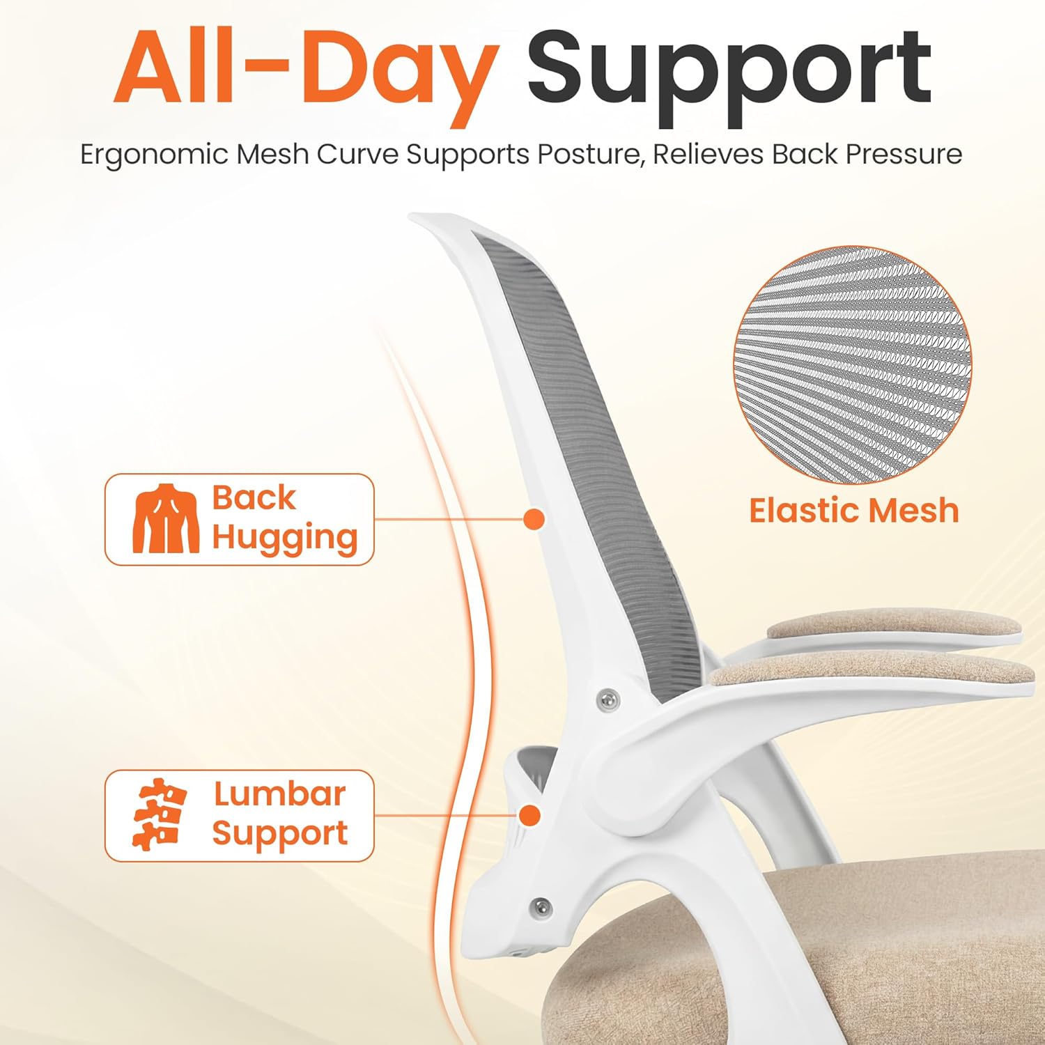 Office Chair Computer Desk Chair Ergonomic Gaming Comfy Mesh with Flip-up Arms Lumbar Support Adjustable Height