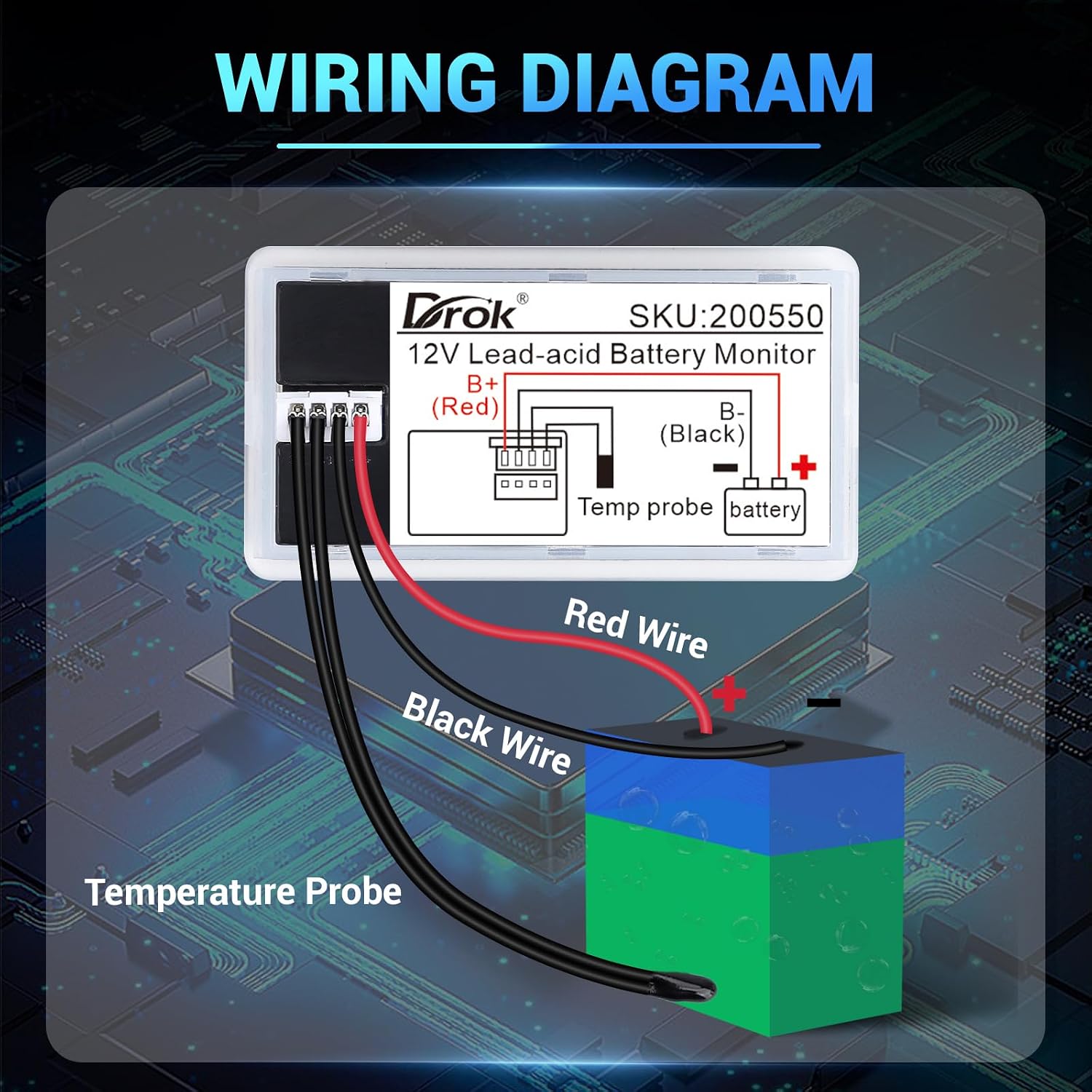 RV Battery Monitor 12V - Golf Cart Battery Meter 10-100V, Digital Voltmeter Temperature Gauge for Car Marine DIY Project
