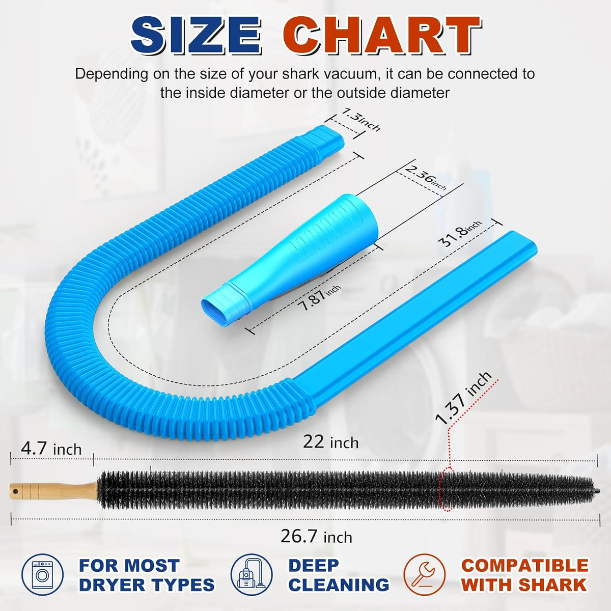 2 PCS Dryer Vent Cleaner Kit, Dryer Lint Vacuum Attachment&Brush