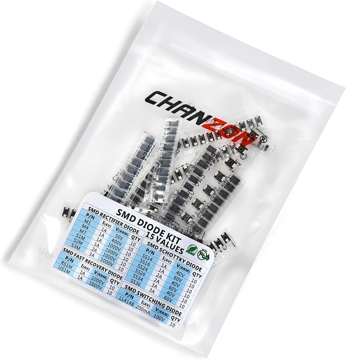 Chanzon 150pcs SMD Switching Schottky Rectifier Diode 15Values Assorted Kit