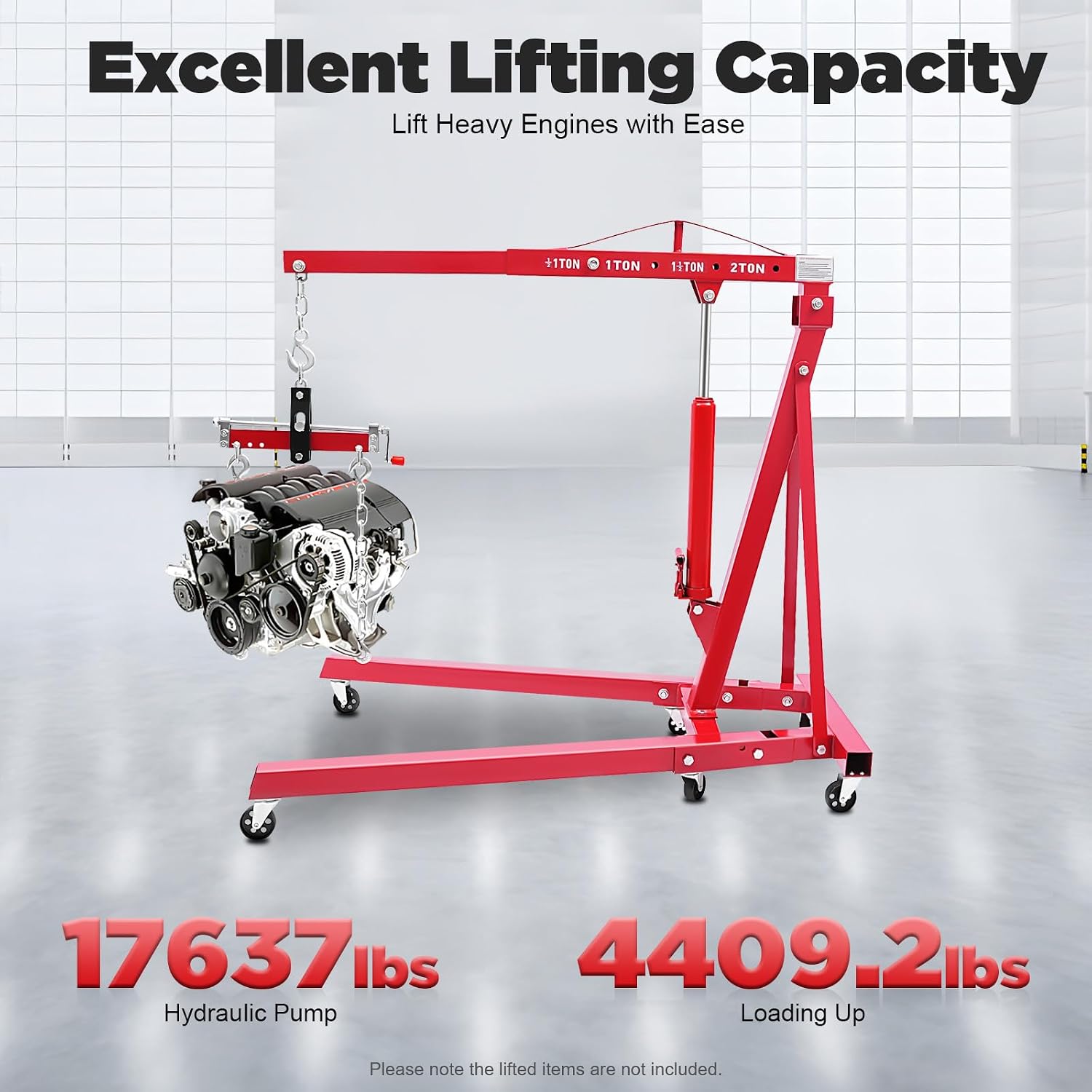 Hydraulic Engine Hoist with Lever, 2 Ton/4409 LBS Heavy-Duty Cherry Picker Shop Crane, Foldable Engine Crane and