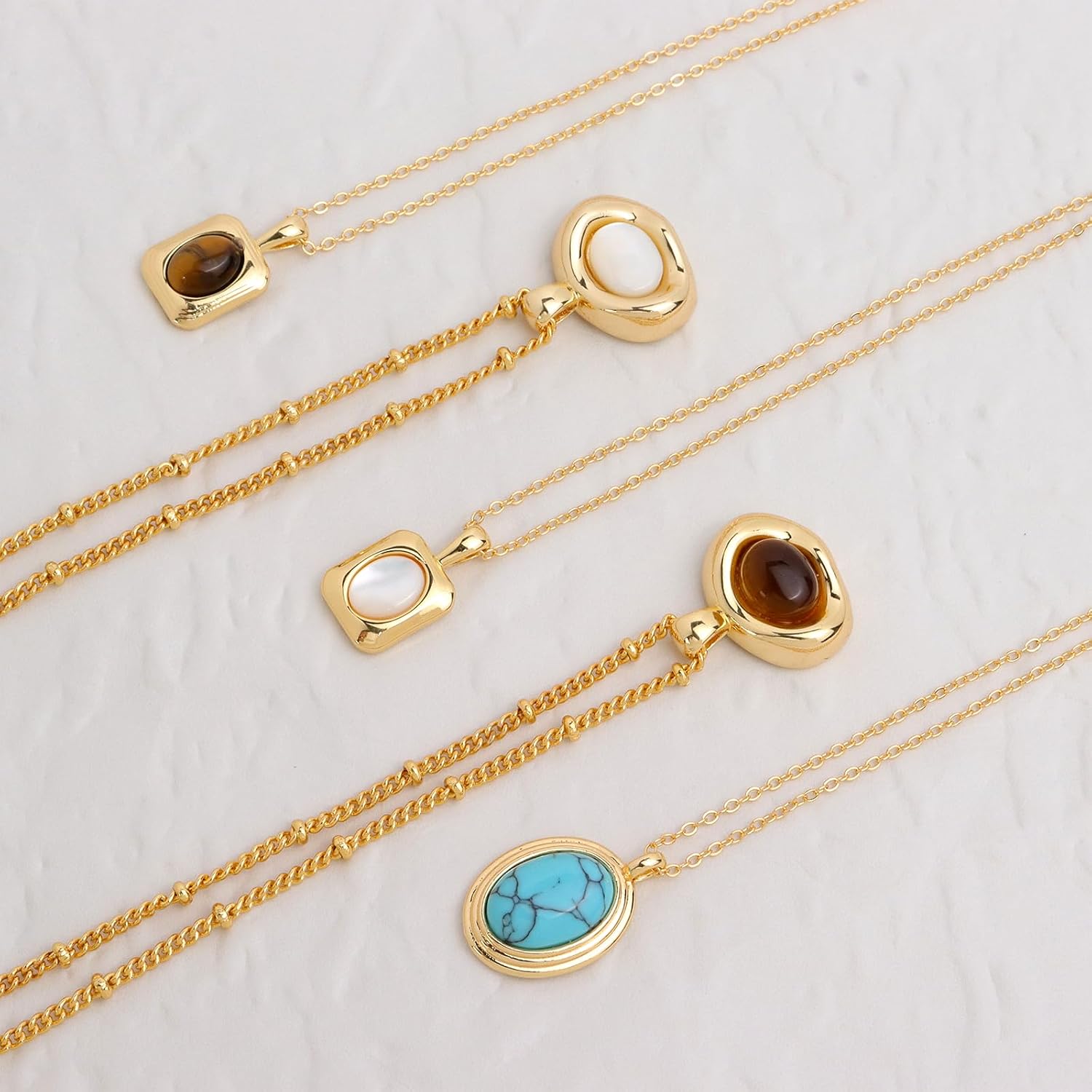 Gold Stone Pendant Necklaces for Women, Chunky Gemstone Dangle Necklace Wedding Prom Fashion Jewelry Gift