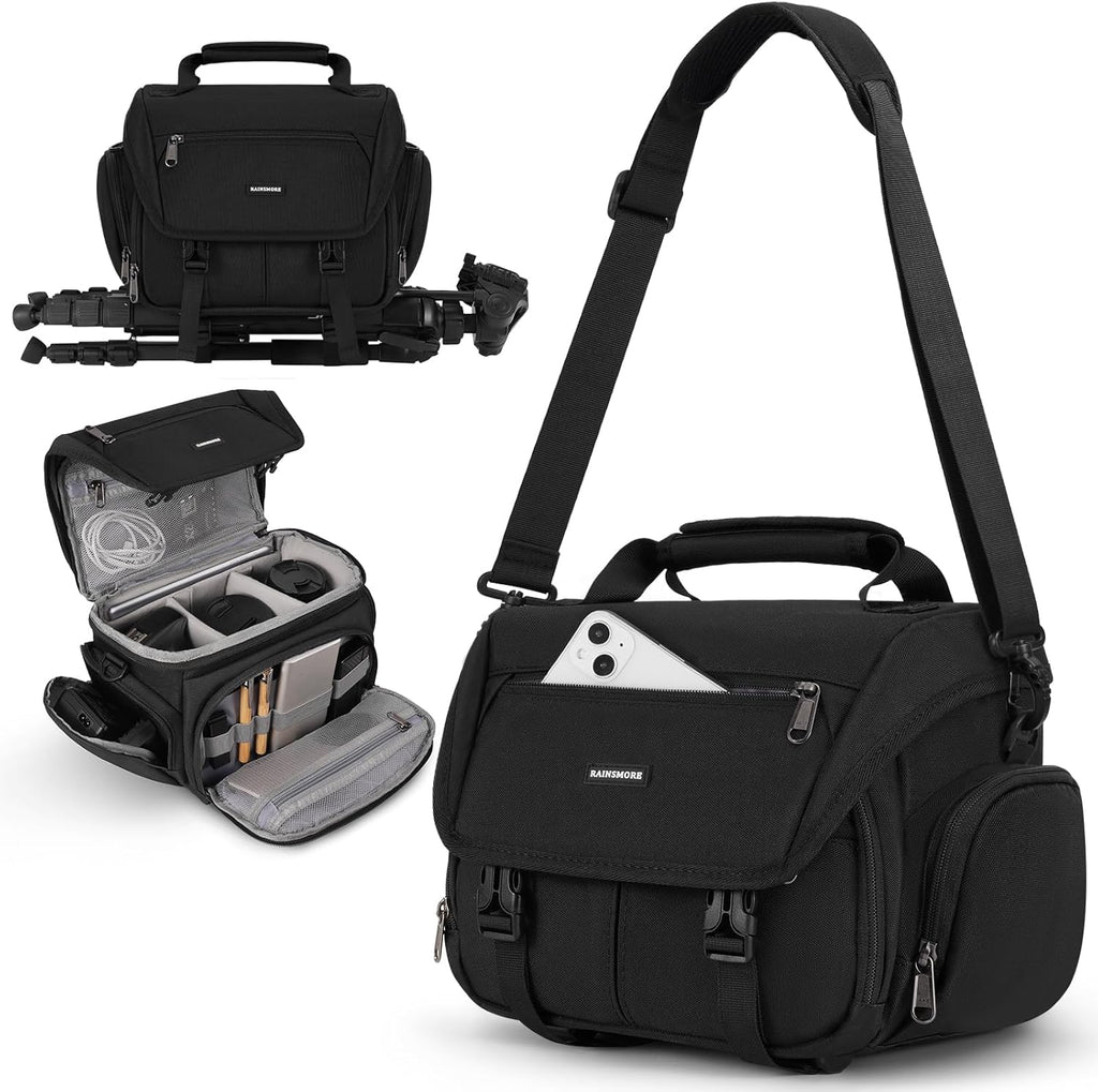 Camera Bag, DSLR/SLR/Mirrorless Camera Sling Bag for Photographers Waterproof Small Camera Case with Tripod Holder &
