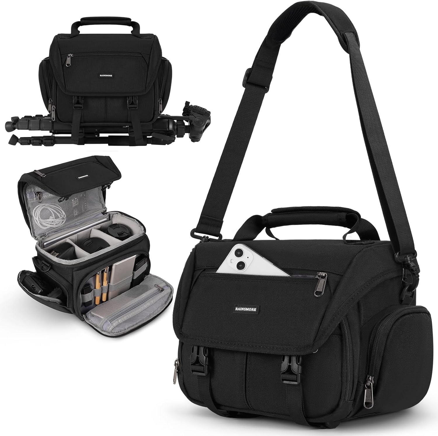 Camera Bag, DSLR/SLR/Mirrorless Camera Sling Bag for Photographers Waterproof Small Camera Case with Tripod Holder &