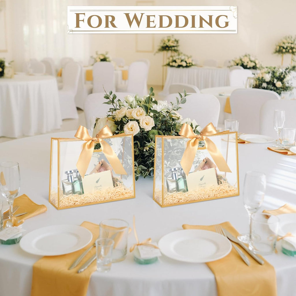 12 Pcs Christmas Gold Clear Plastic Gift Bags with Die Cut Handles