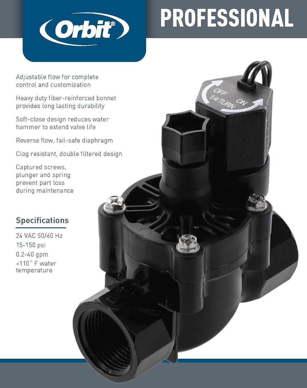 Orbit Pro 1" FPT L-Series Automatic Inline Sprinkler Valve with Flow Control - 57291