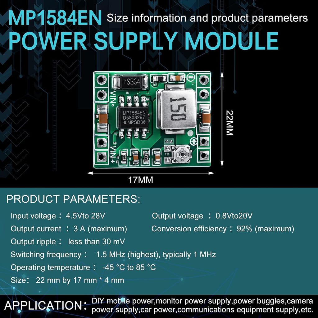 EBOOT 3 Pack MP1584EN DC-DC Buck Converter 24V to 12V 9V 5V 3V Adjustable