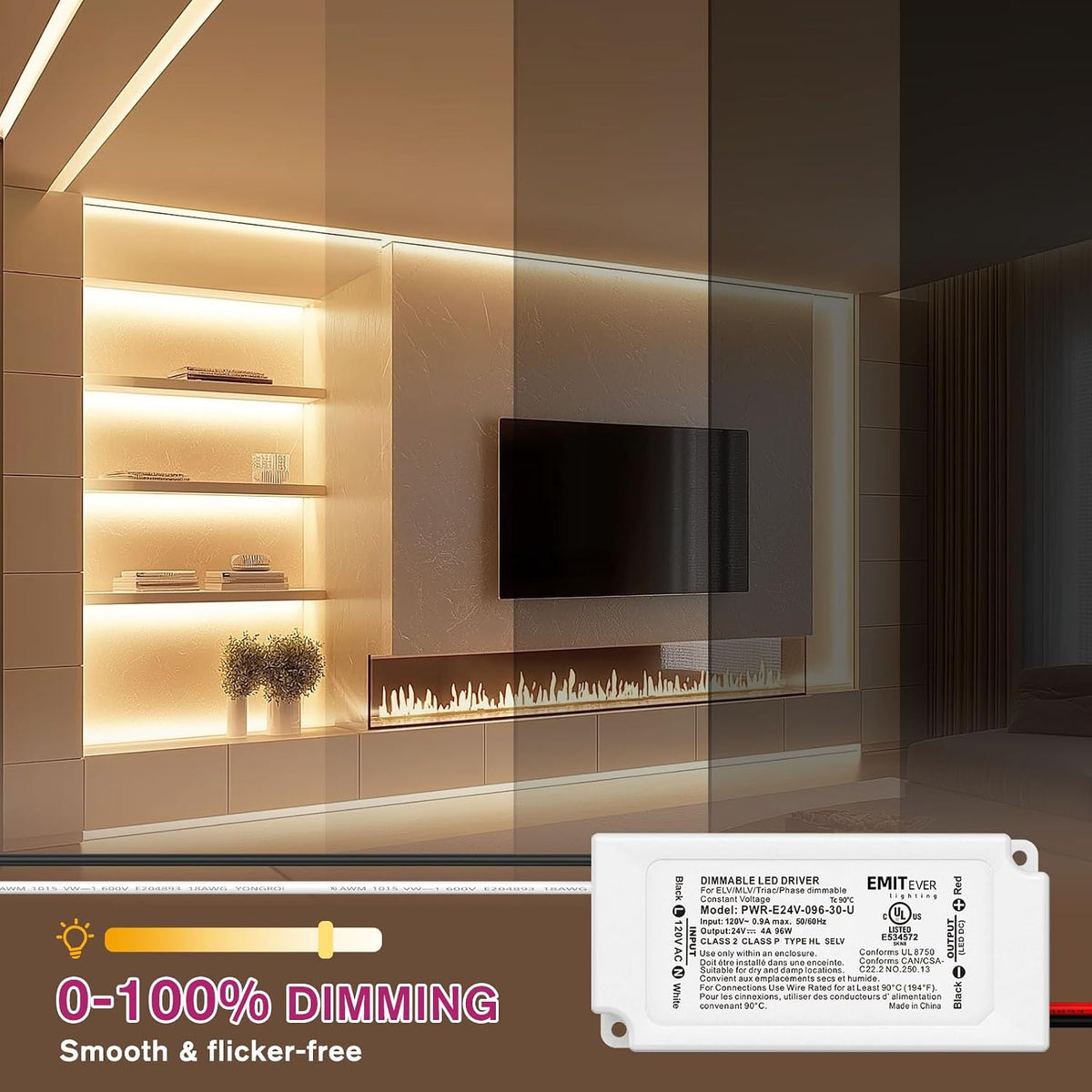EMITEVER 96W 24V Dimmable LED Driver,AC 120V to DC Electronic Transformer