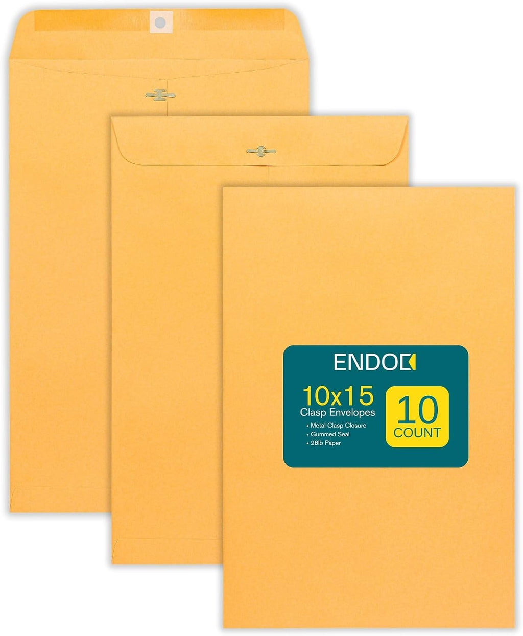 10 x 15 Clasp Envelopes - 10 Pack Brown Kraft Catalog Mailing Gummed Seal Envelope - 28lb Heavyweight 10x15 Inches