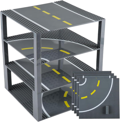 Building Blocks Road Plates 10" x 10", 4 Pack City Road Classic Baseplates for Highway Bridge, Street, Race Track