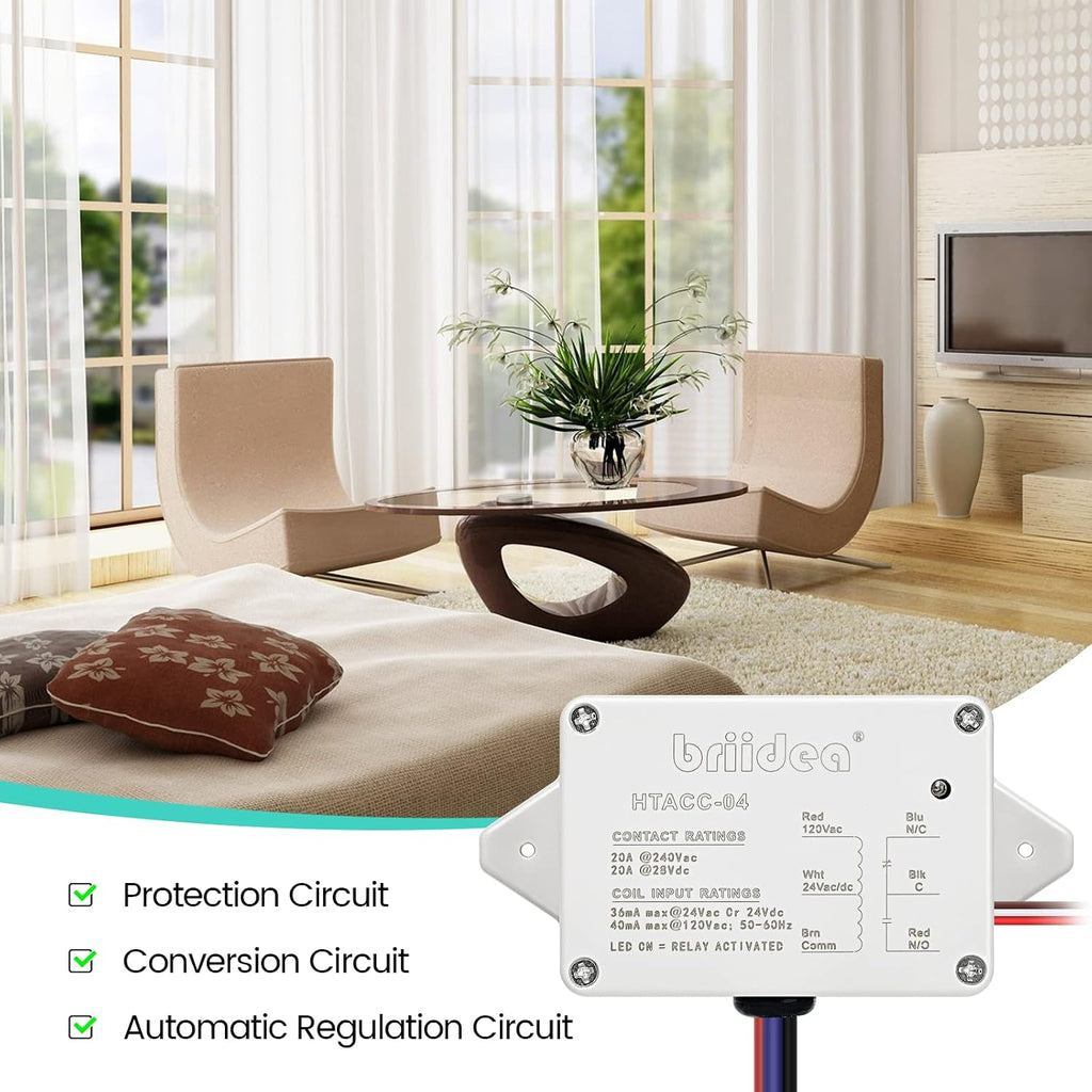 Enclosed Power Control Relay, Briidea 20 Amp SPDT Power Relay with 24 VAC/DC/120 VAC Coil, Compatible with HVAC, Temperature Controller Switches
