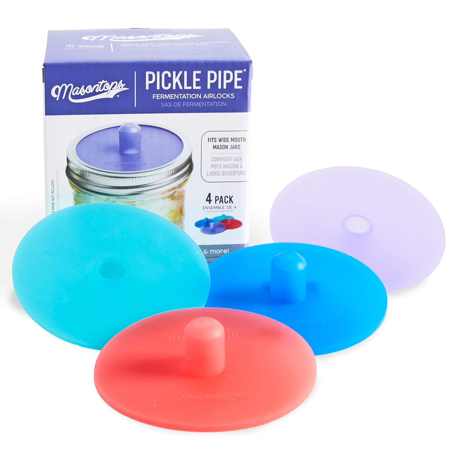 Pickle Pipes - Airlock Fermentation Lids - Fermentation Kit For Wide Mouth Mason Jar Sauerkraut & Pickle Kit