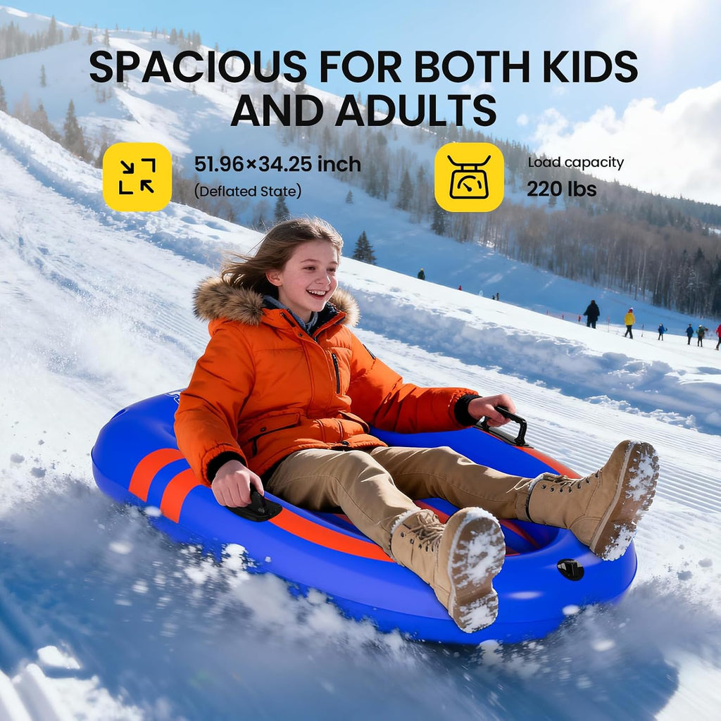 Inflatable Snow Sled, Heavy Duty Snow Tube with Sturdy Handles for Kids and Adults, Extra Durable 0.7 mm PVC Snow