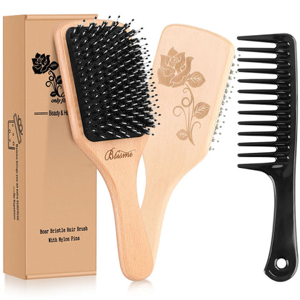 Boar Bristle Hair Brush, Professional Detangling Brush for Women Men Kids, Anti-Static Paddle Hairbrush, Suitable for