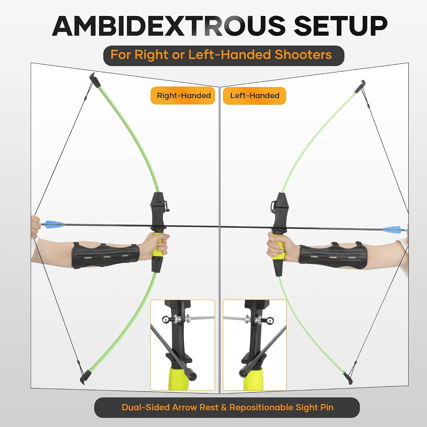 40" Youth Bow and Arrow Set for Kids 8-12 & Teens - Ambidextrous Recurve Archery Gear with Safety Arrows - Toys for