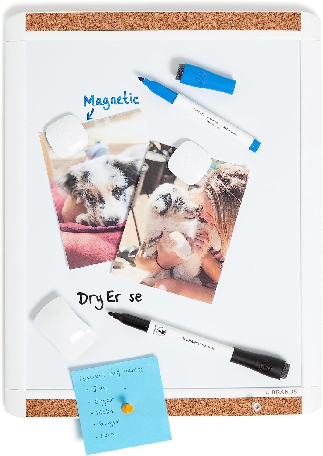 Contempo Magnetic Dry Erase Board, PINIT White Board, 11" x 14" Inches, White Plastic Frame Includes Markers