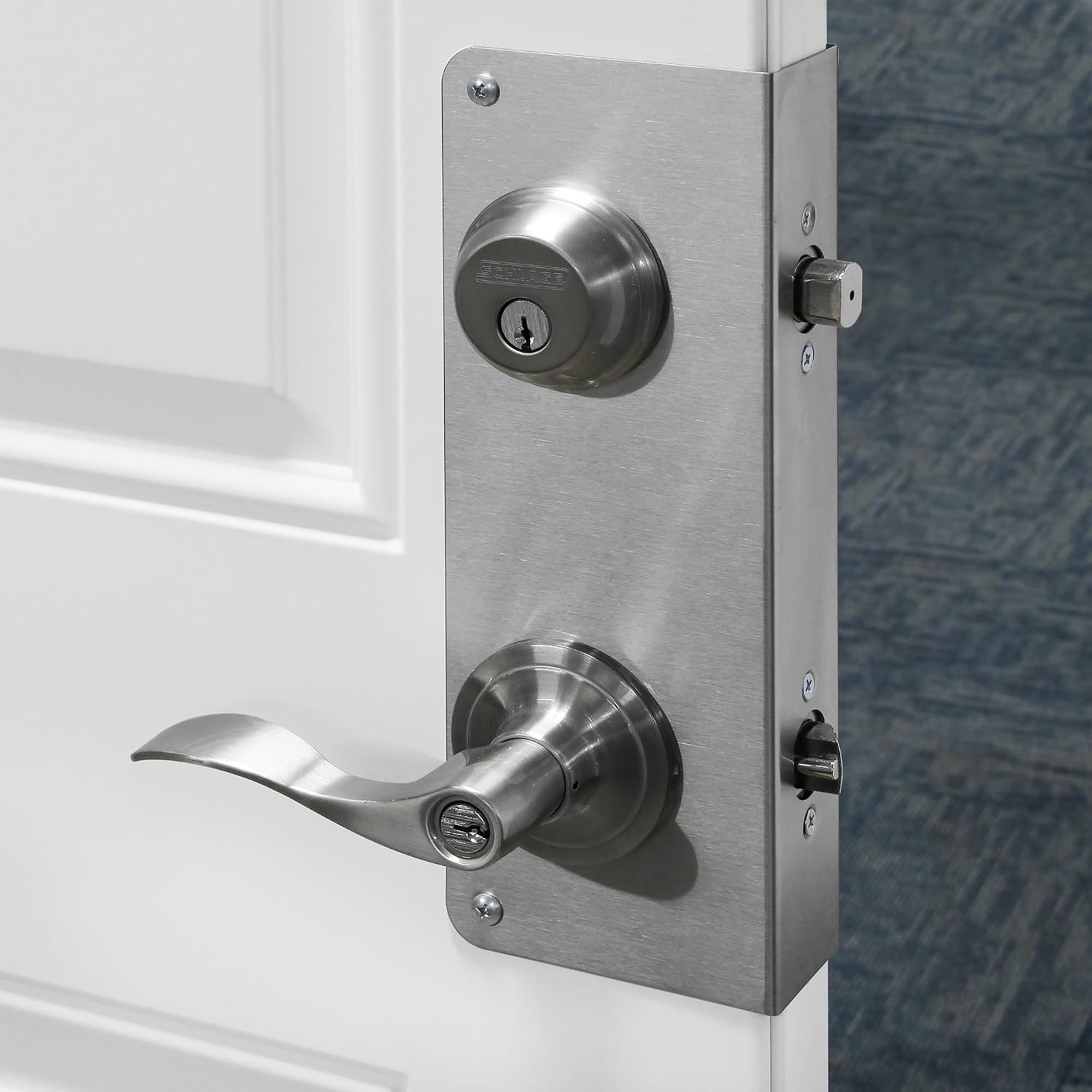 Prime-Line U 10546 Stainless Steel Lock and Door Reinforcement Plate for 1-3/4 In. Thick Doors, Stainless Steel