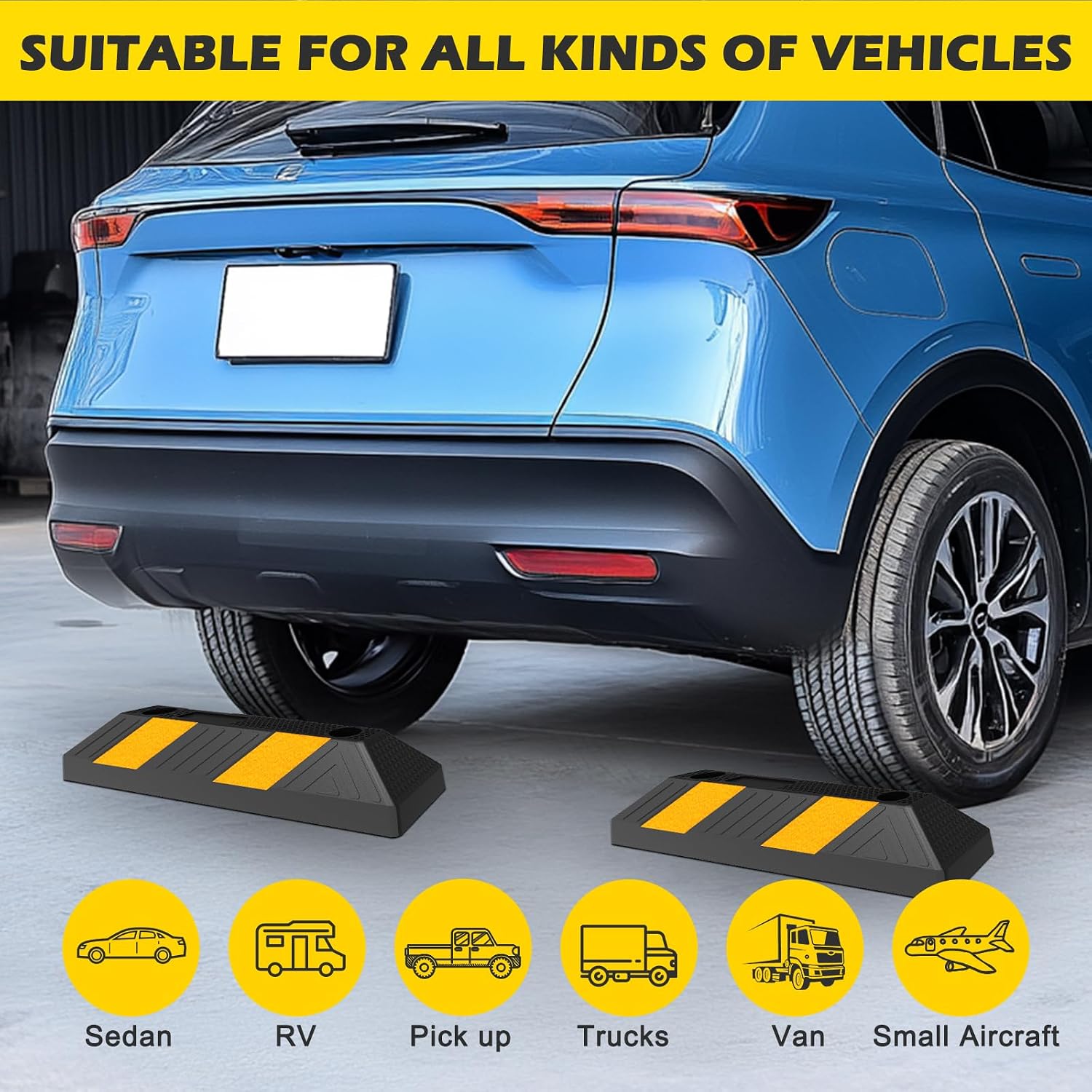 20" Rubber Parking Curb Stop, Car Stopper for Garage Parking, Heavy Duty Parking Wheel Stops for Car, Garage Bumpers
