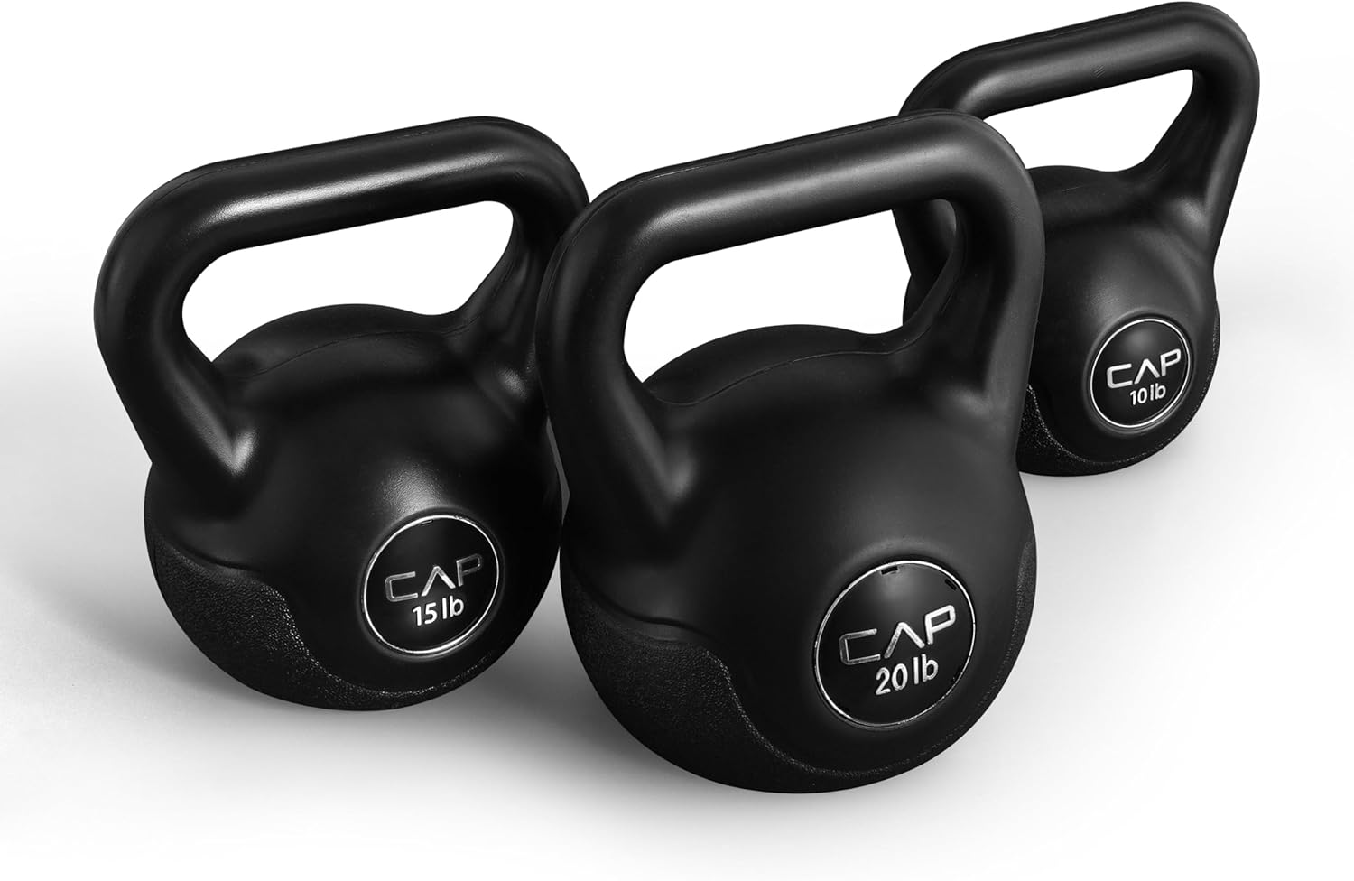 Barbell 45 LB Cement Kettlebell Set – 10 lb, 15 lb & 20 lb Vinyl-Coated Kettlebells for Strength Training, Cardio