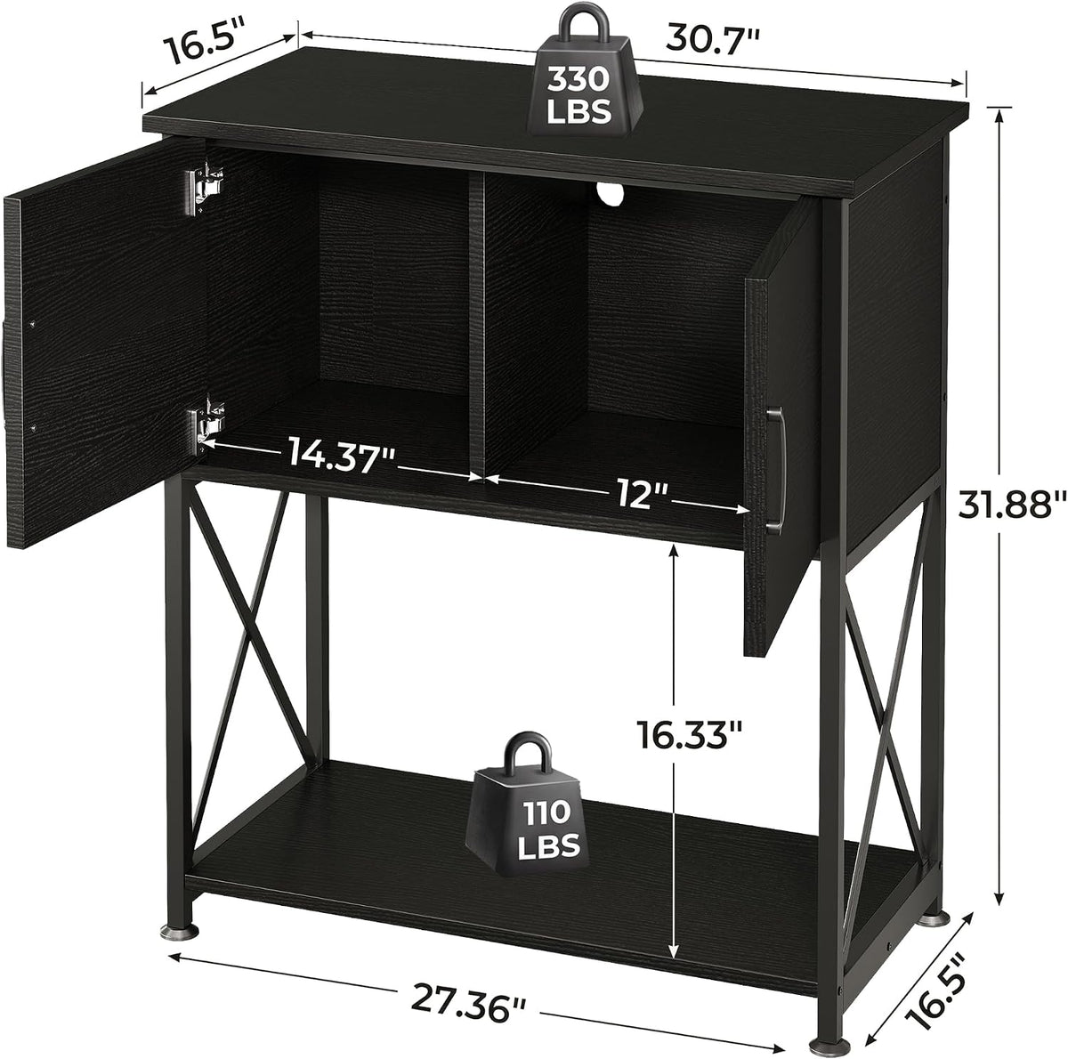 20-29 Gallon Aquarium Stand Metal Frame Fish Tank Stand with Cabinet Storage, for 20 Gallon Long Aquarium,30.7"