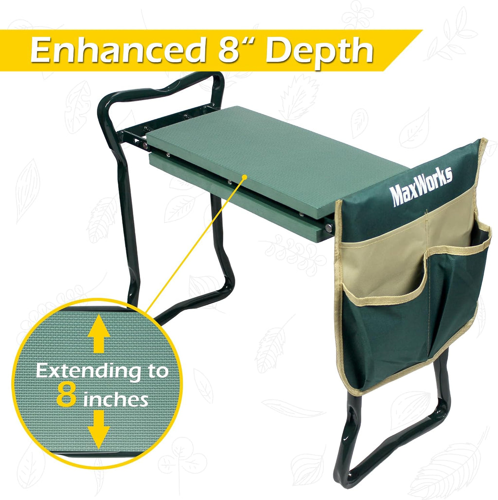50921 Folding Garden Kneeler Stool with 8 inch Wide Kneeling Pad, with 1 Tools Pouch for Planting and Gardening