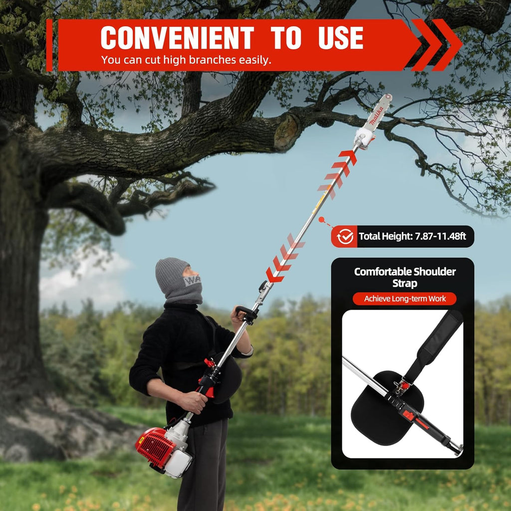 Gas Powered Pole Saw 42.7CC 2-Cycle Powerful Tree Trimmer Reach to 16ft Cordless Pruning Saw Long Extension Garden