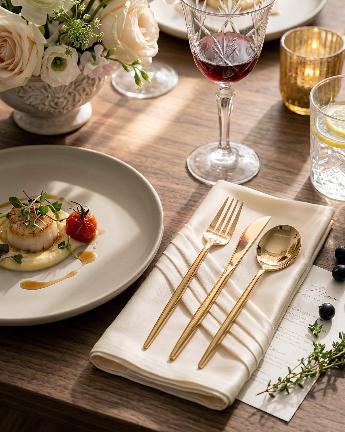 150PCS Gold Plastic Silverware Disposable - Heavy Duty Gold Plastic Cutlery - Gold Plastic Utensils Set Include 50