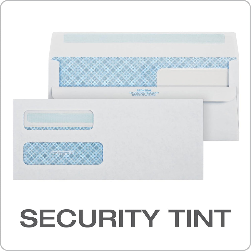 #10 Double-Window Self-Seal Security Envelopes, For Business Statements, Invoices, 4-1/8" x 9-1/2", White, 24-lb, 500