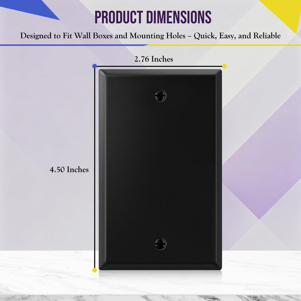 ENERLITES Blank Device Metal Wall Plate, Standard Size 1-Gang, Black Matte