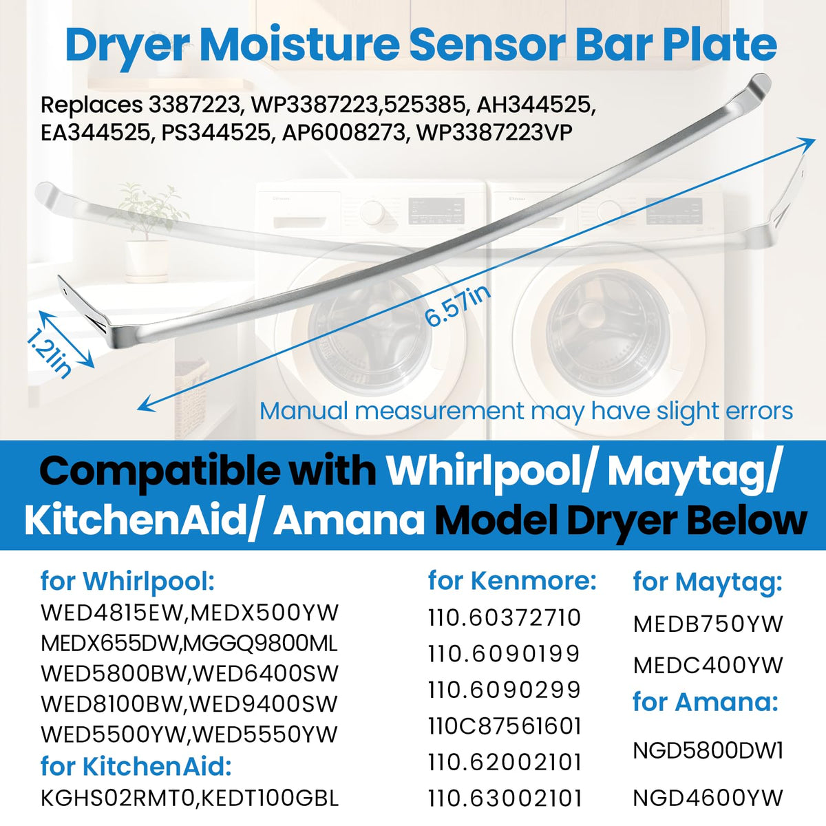 2 Pack WP3387223 Dryer Moisture Sensor Bar Plate Replacement