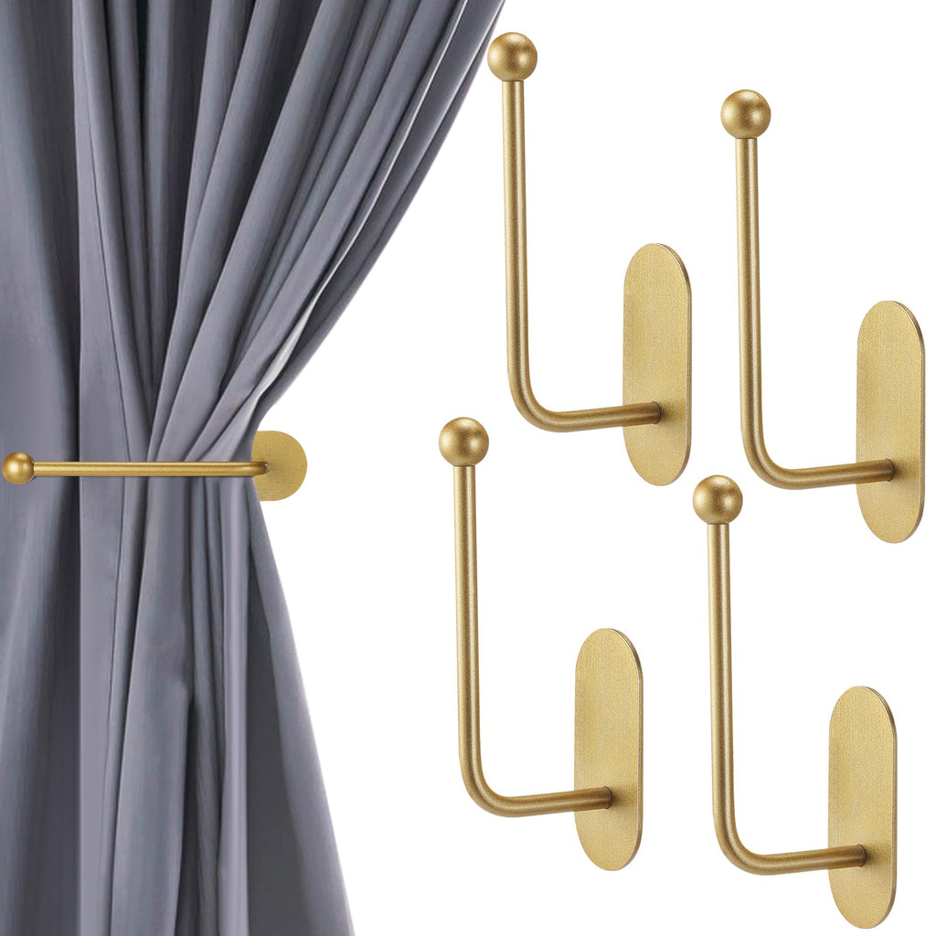 4 Pcs Adhesive Curtain Holdbacks No Drill Window Hook,Gold