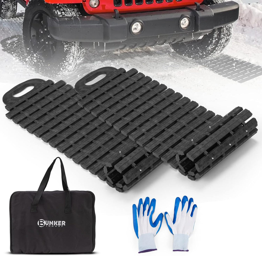 Tire Traction Mats Portable Recovery Tracks for Off Road 4X4 Snow, Ice, Sand,Emergency Devices with Bag Gloves for