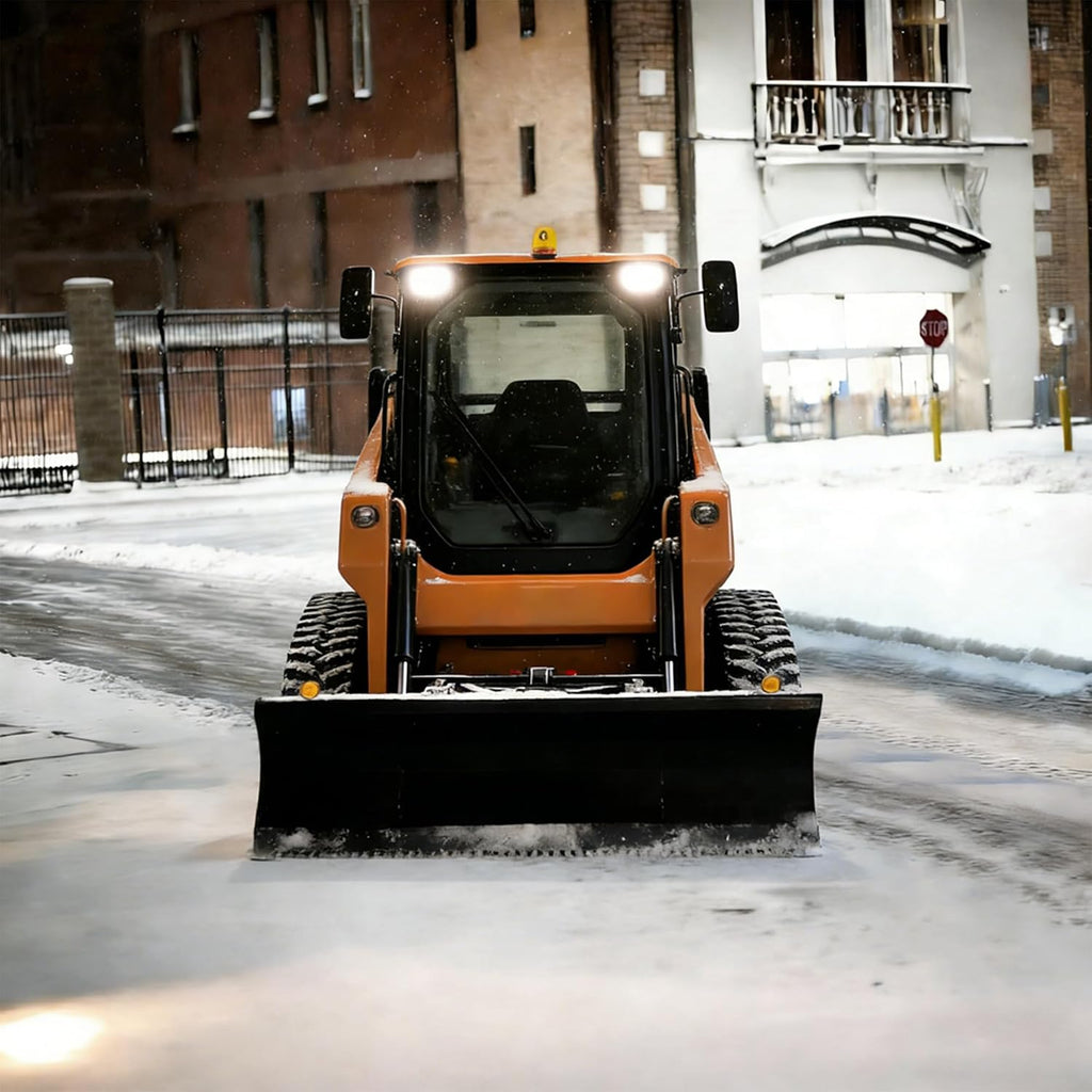 72" Heavy-Duty Hydraulic Skid Steer Snow Plow Dozer Blade | Universal Quick Attach Snow Pusher, Spring Shock
