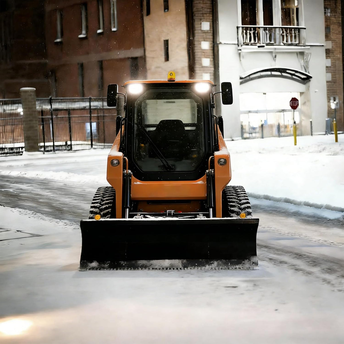 72" Heavy-Duty Hydraulic Skid Steer Snow Plow Dozer Blade | Universal Quick Attach Snow Pusher, Spring Shock