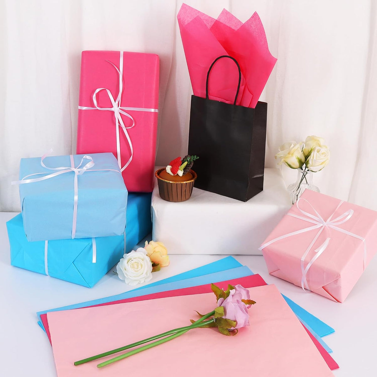 80 Sheets Pink Blue Tissue Paper Bulk for Gift Wrapping Gift Bags