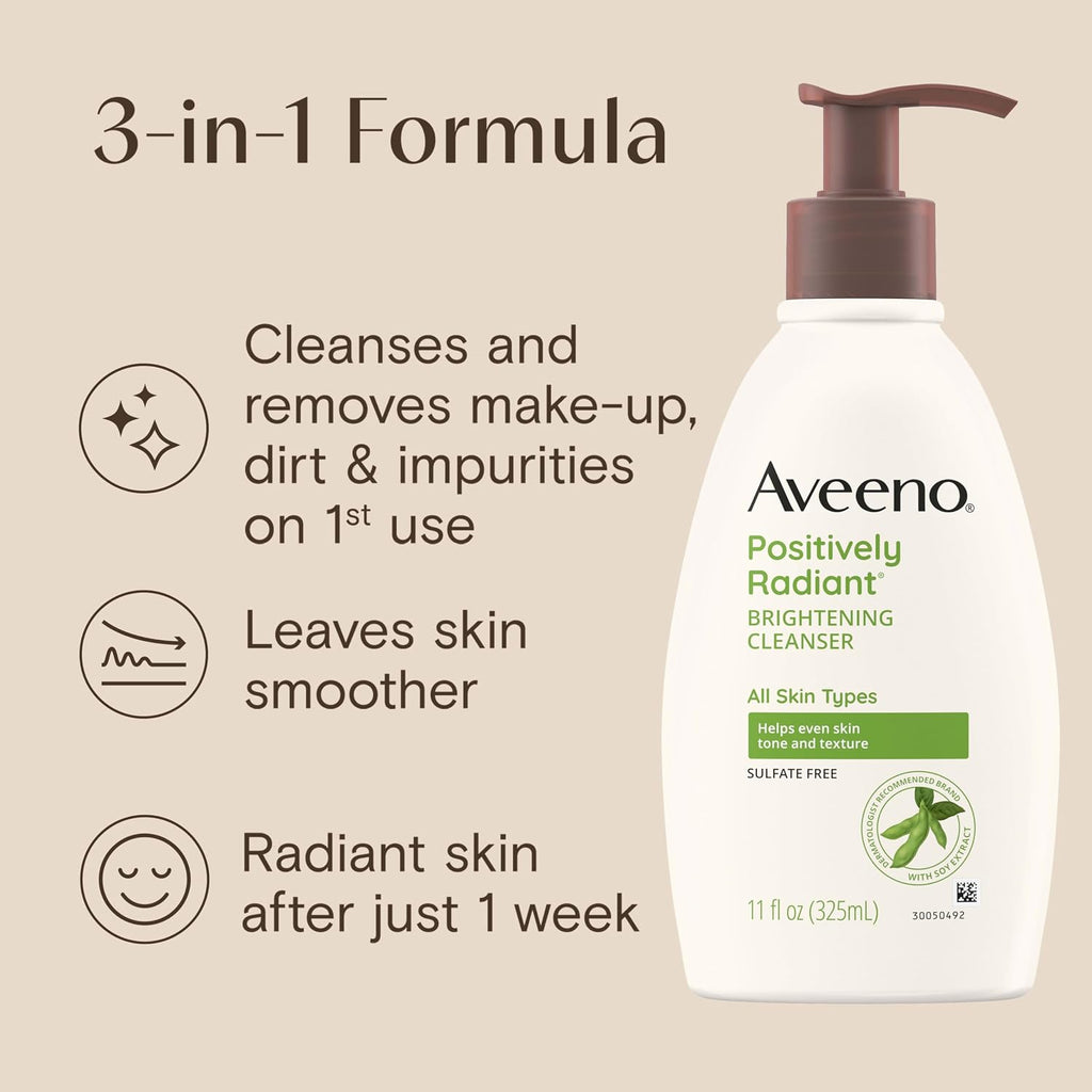 Positively Radiant Brightening Facial Cleanser with Moisture Rich Soy Extract, Helps Even Skin Tone & Texture While