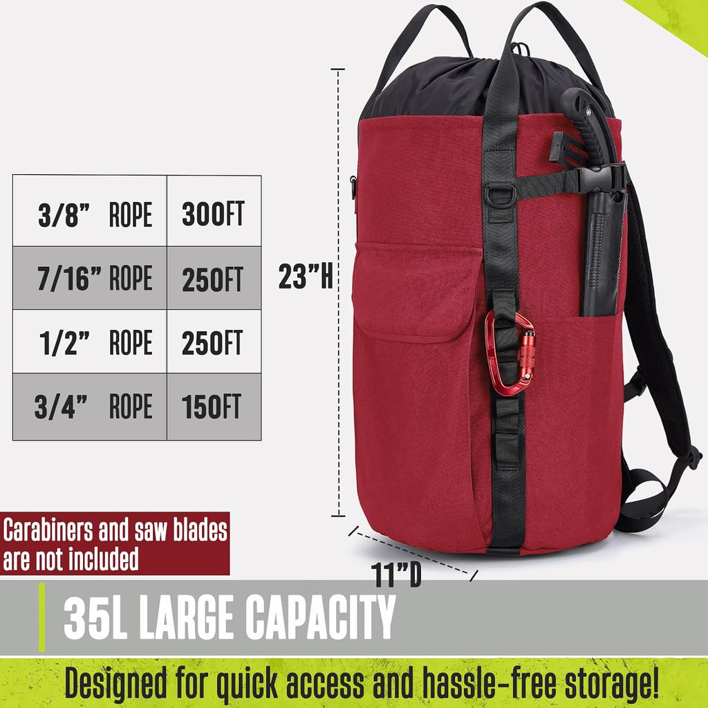 Arborist Rope Bag, 35L Tree Climbing Rope Bag, Arborist Equipment Bucket Backpack, Arborist Gear Carrier Bag with