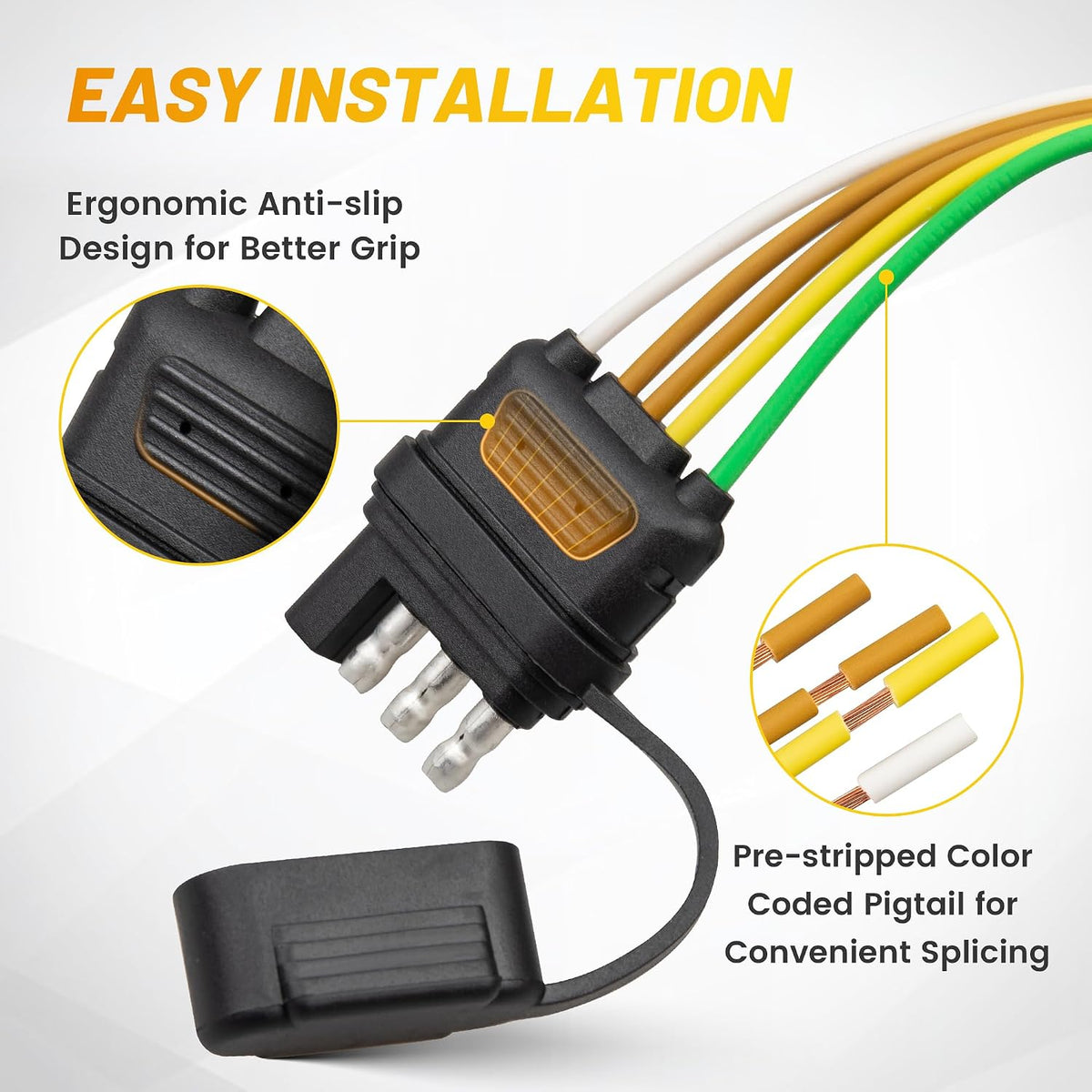4 Pin 5 Wire Trailer Wiring Harness 18 Inches, 16AWG Pure Copper Wishbond Trailer Light Wiring for Utility Rewiring