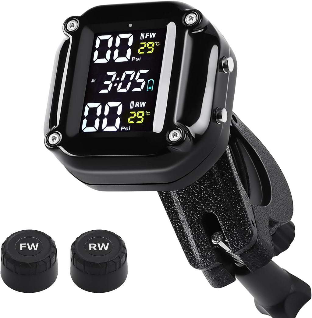 Motorcycle Tire Pressure Monitoring System, Motorcycle TPMS System | with 2 External Sensors, LCD Display, IP67