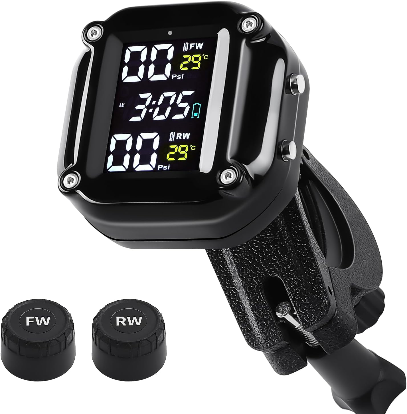 Motorcycle Tire Pressure Monitoring System, Motorcycle TPMS System | with 2 External Sensors, LCD Display, IP67