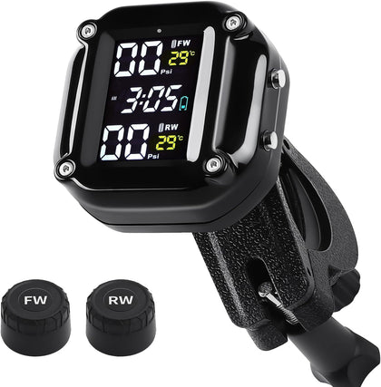 Motorcycle Tire Pressure Monitoring System, Motorcycle TPMS System | with 2 External Sensors, LCD Display, IP67